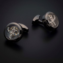 Boutons de manchettes "tourbillon" -  acier inoxydable & laiton plaqué rhodium - couleur anthracite (gris foncé)