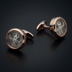 Boutons de manchettes "tourbillon" -  acier inoxydable & laiton plaqué rhodium - couleur or