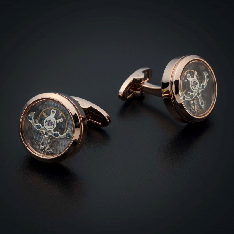 Boutons de manchettes "tourbillon" -  acier inoxydable & laiton plaqué rhodium - couleur or