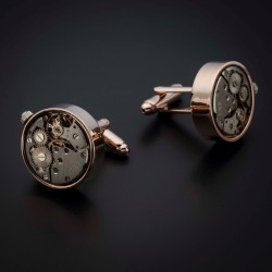 Boutons de manchettes "mouvement de montre" -  acier inoxydable & laiton plaqué rhodium - couleur or & acier