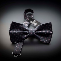 Noeud papillon homme pure soie - gris foncé (anthracite) à motifs rose et argenté