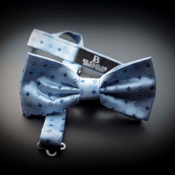 Noeud papillon homme pure soie - bleu clair à motifs bleu foncé