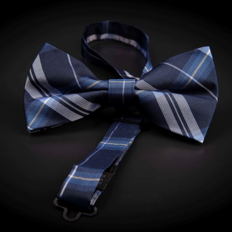 Noeud papillon homme pure soie - bleu à carreaux