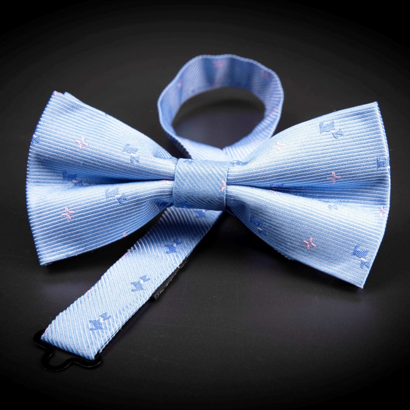 Noeud papillon homme pure soie - bleu clair à motifs petits chiens