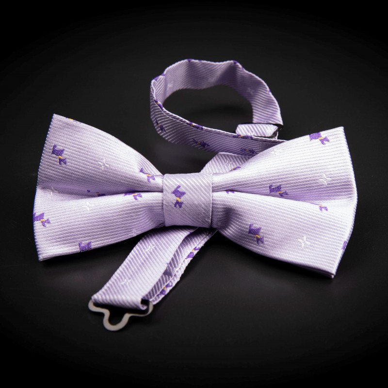 Noeud papillon homme pure soie - mauve à motifs petits chiens