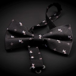 Noeud papillon homme pure soie - noir à motifs petits chiens
