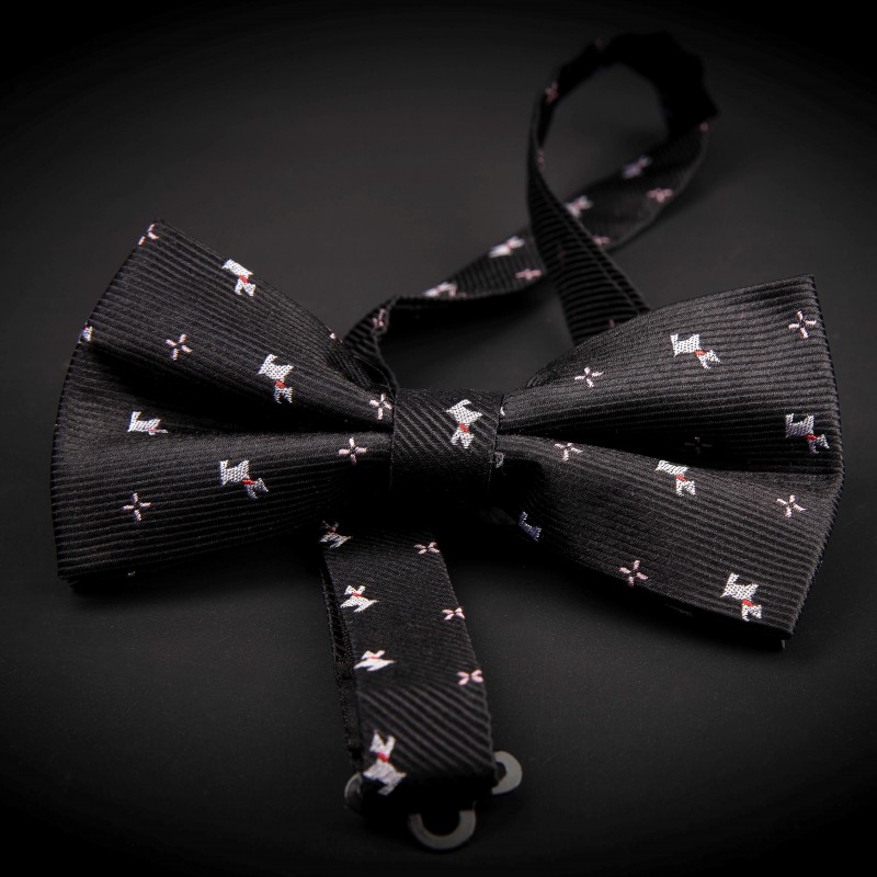 Noeud papillon homme pure soie - noir à motifs petits chiens