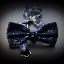 Noeud papillon homme mariage pure soie - bleu foncé à motifs Paisley bleu clair