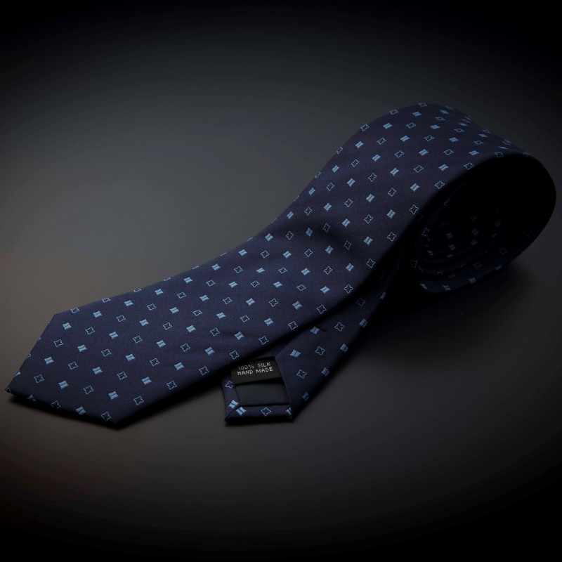 Cravate homme pure soie - bleu foncé à motifs bleu clairs