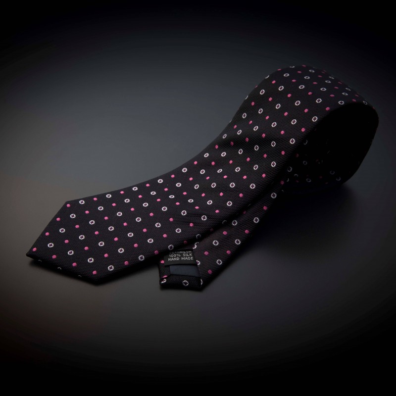 Cravate homme pure soie - aubergine à motifs rose & argenté