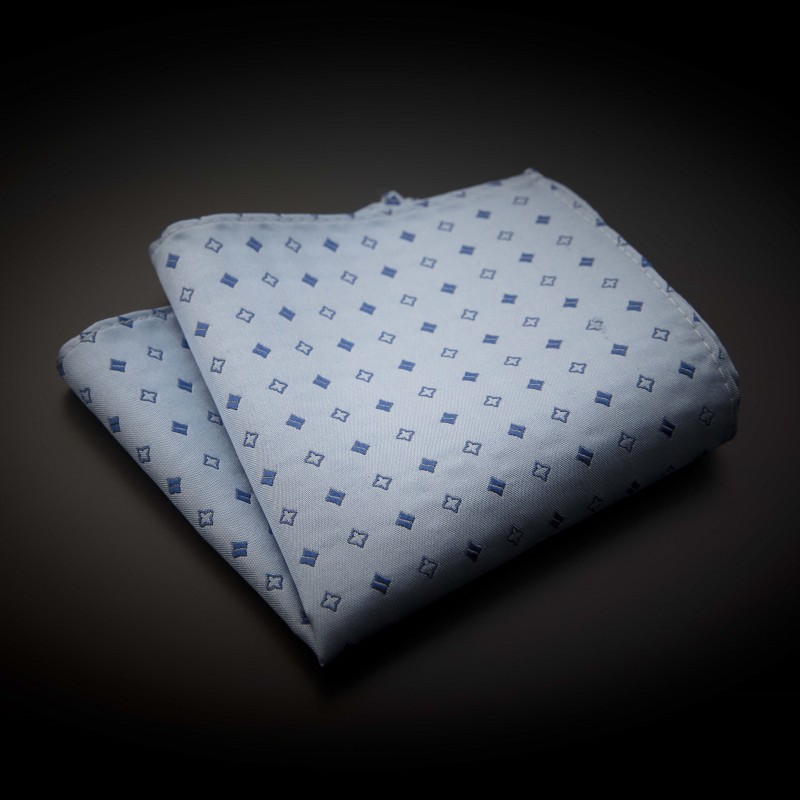 Pochette pure soie - bleu clair à motifs bleu foncé