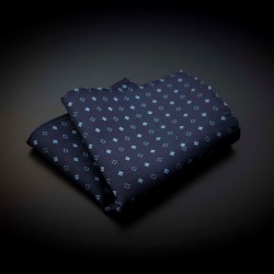 Pochette pure soie - bleu foncé à motifs bleu clairs
