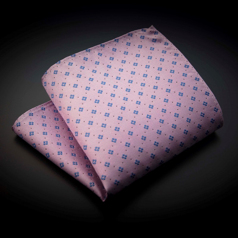 Pochette pure soie - rose à motifs bleu