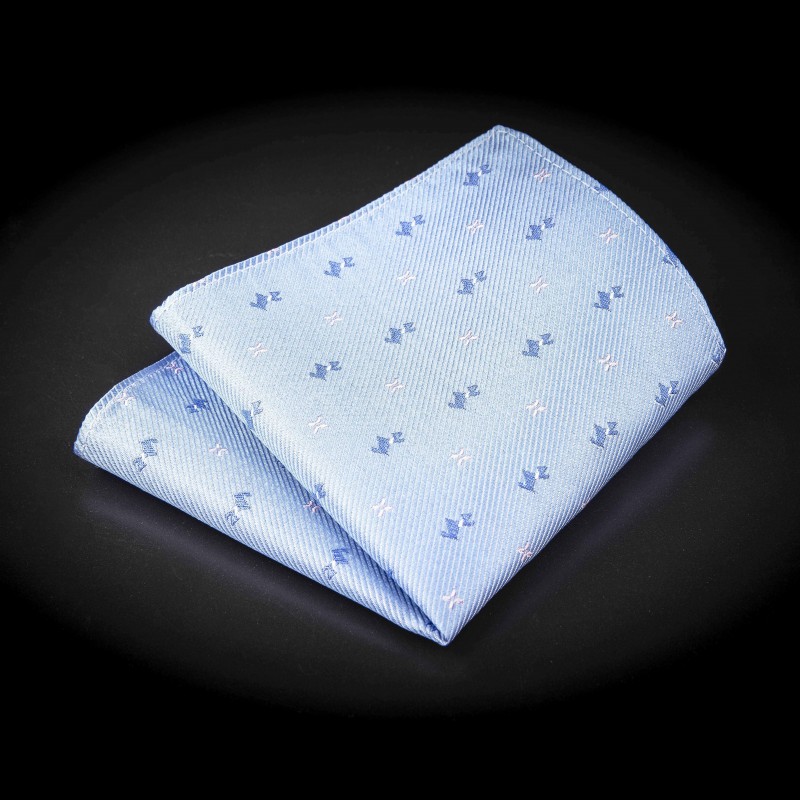 Pochette pure soie - bleu clair à motifs petits chiens