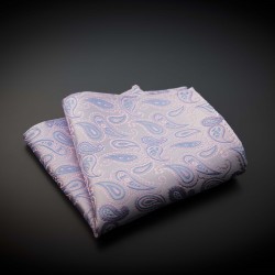 Pochette mariage pure soie - rose à motifs Paisley bleu clair