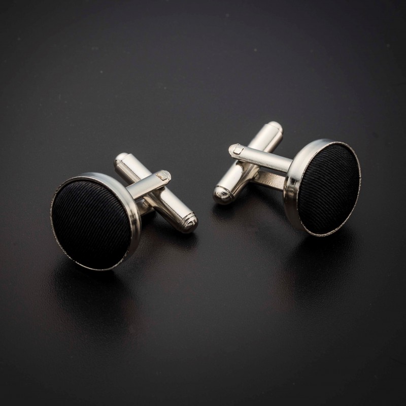 Boutons de manchettes acier & soie - couleur tissu uni gris foncé (anthracite)