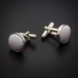 Boutons de manchettes acier & soie - couleur tissu uni blanc
