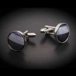 Boutons de manchettes acier & soie - tissu couleur bleu à carreaux