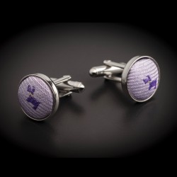 Boutons de manchettes acier & soie - tissu couleur mauve à motifs petits chiens