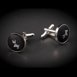Boutons de manchettes acier & soie - tissu couleur noir à motifs petits chiens