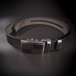 Ceinture à crémaillère pour costume homme - 4,0x130cm - cuir véritable - couleur noir