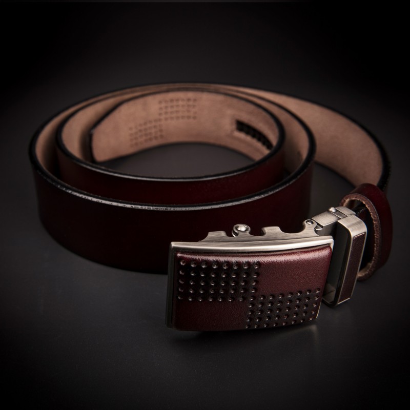 Ceinture à crémaillère pour costume homme - 4,0x130cm - cuir véritable - couleur brun foncé