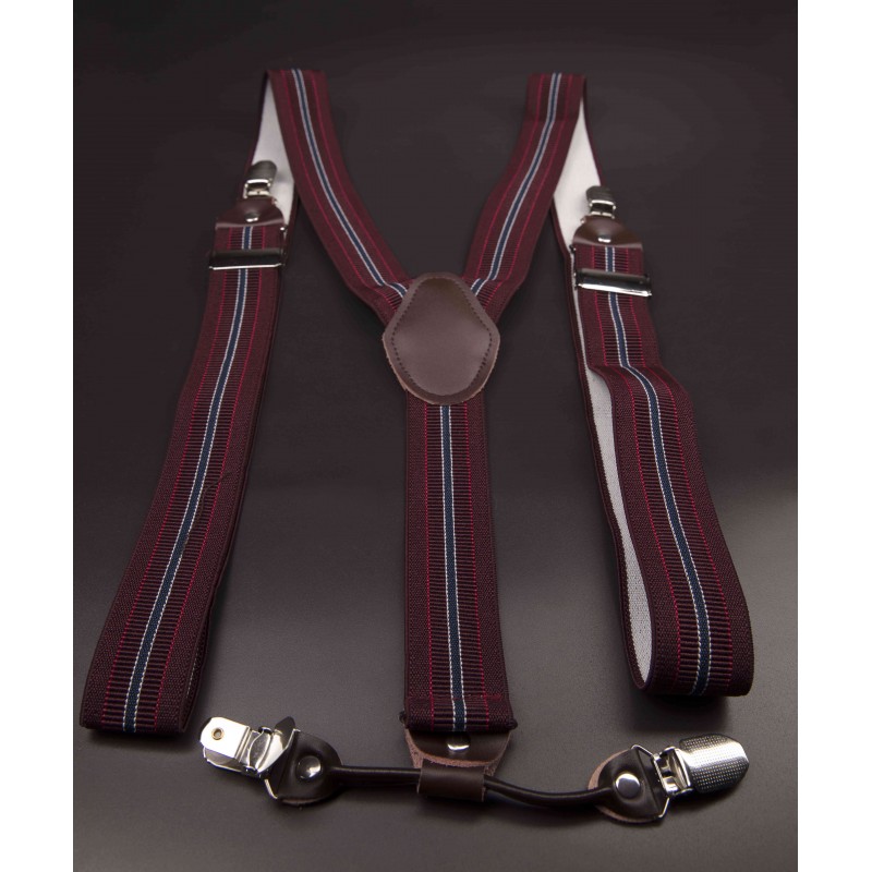 Bretelles - 3,5x120cm - cuir véritable & élasthanne - couleur bordeau rayé