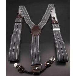 Bretelles - 3,5x120cm - cuir véritable & élasthanne - couleur gris rayé